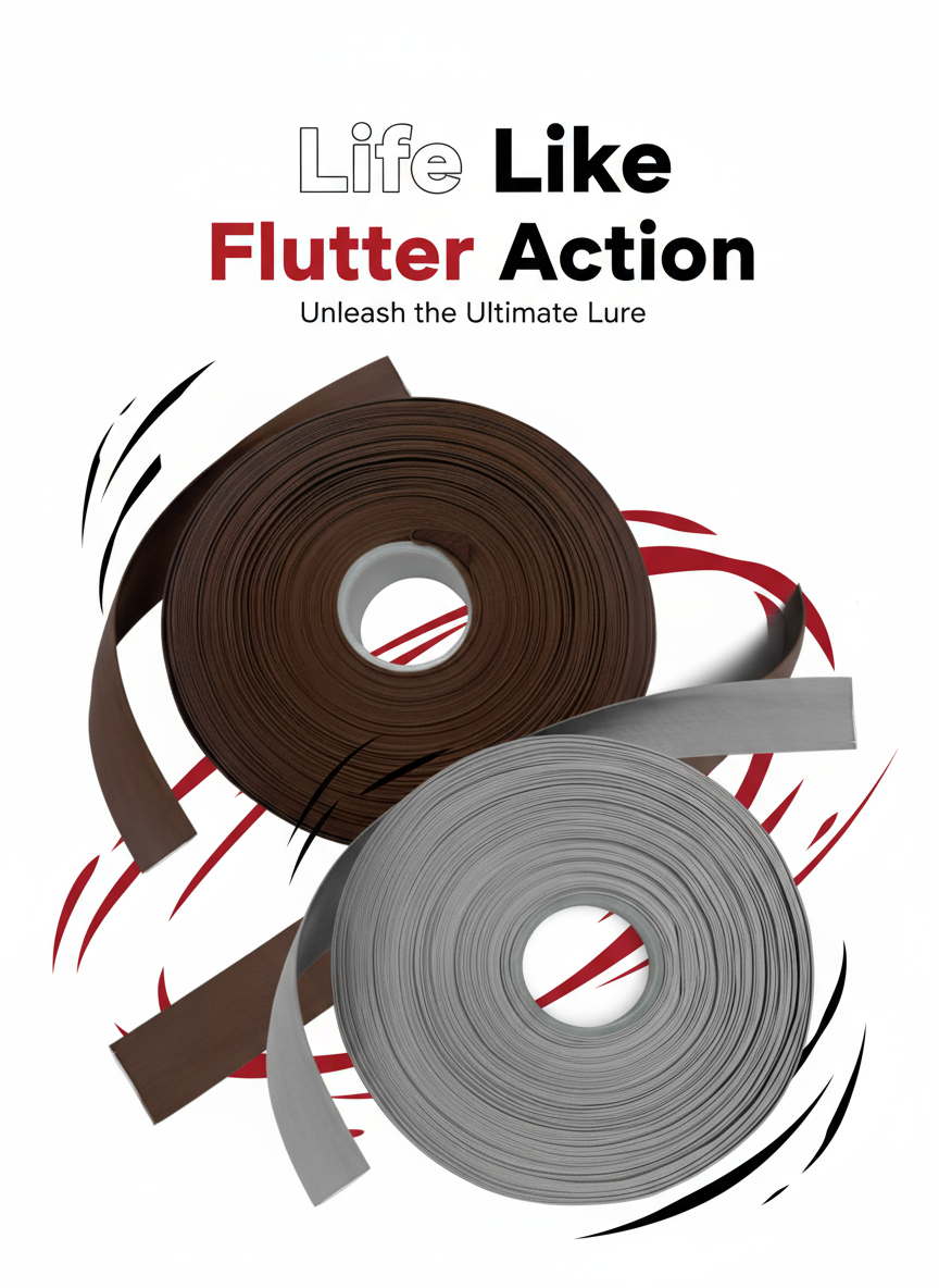 Living Rubber Life Like Flutter Action - Round rubber belts and rolls for fishing lure skirts in brown and white, showcasing realistic movement and texture