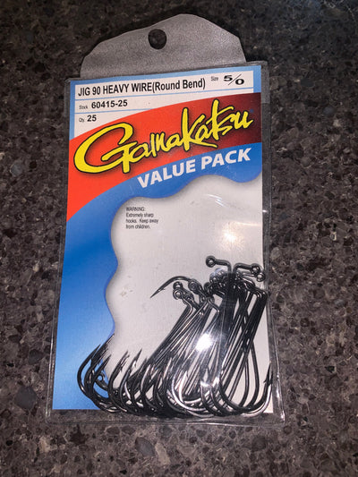 Gamakatsu 90 Degree Round Bend Heavy Wire Jig Hook-Pack of 25 (Black, 4/0,5/0)